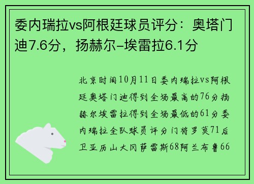 委内瑞拉vs阿根廷球员评分：奥塔门迪7.6分，扬赫尔-埃雷拉6.1分