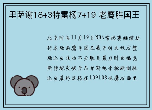 里萨谢18+3特雷杨7+19 老鹰胜国王